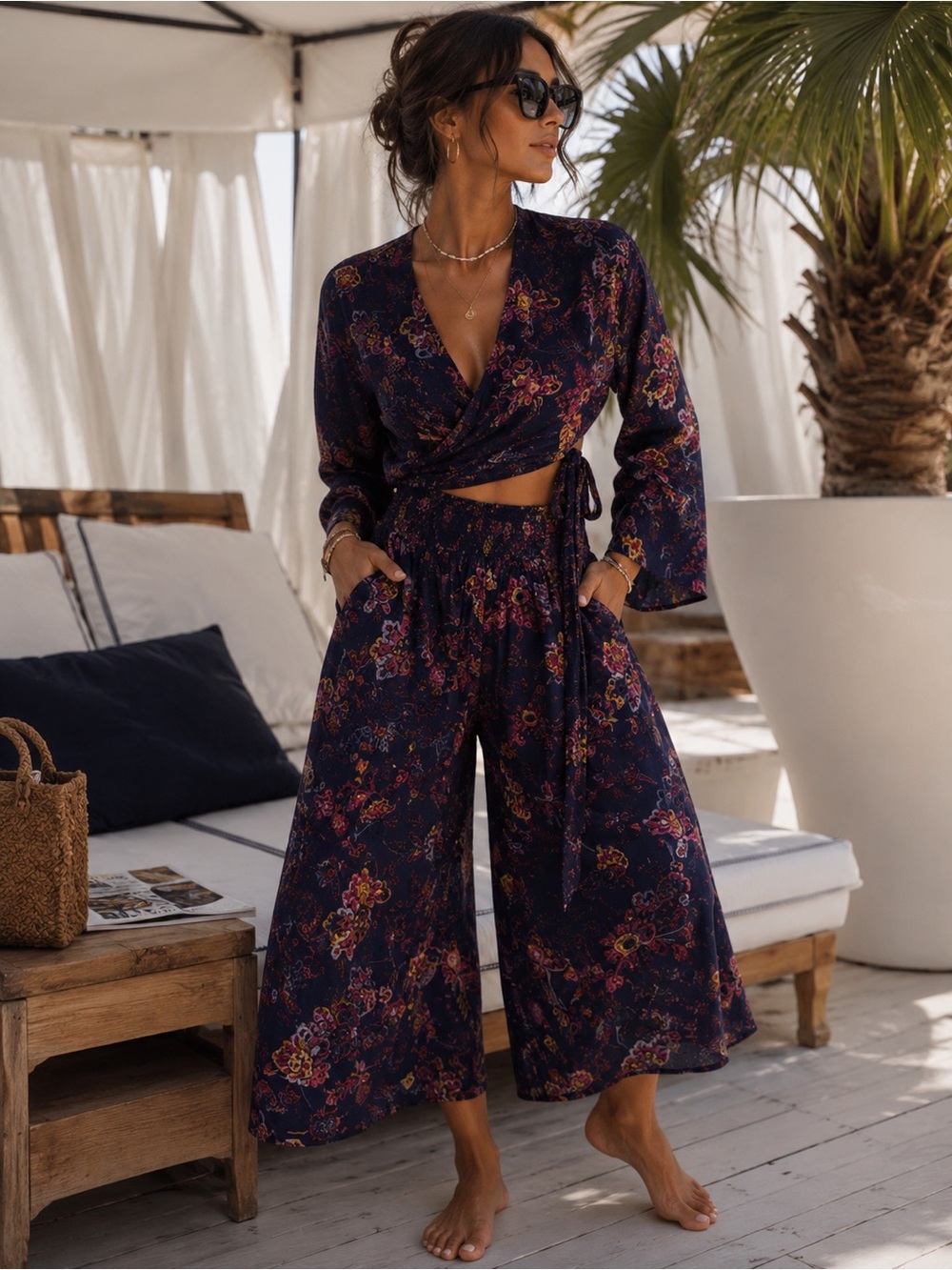Floreat Bohemian Floral Wrap Top & Culotte Set • Rayon • XS/S